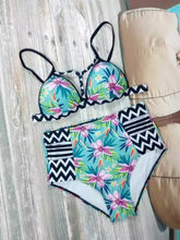 Push Up Flower Print High Waist Bikini Set